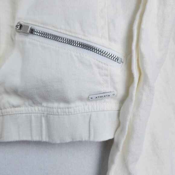 Athleta Jacket Womens Small White Sahara Cropped Linen Moto Full Zip Casual - Picture 5 of 16